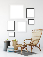 mock up posters in living room interior. Interior scandinavian style. 3d rendering, 3d illustration