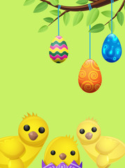 Set of Easter Chicken and Suspended Color Eggs