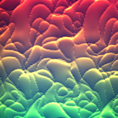 Obraz premium Vector abstract glowing point noise background. Array of glowing points in form of distorted surface. Abstract colorful cyber background. eps10