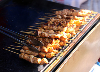 Turkish Chicken on Sticks Kebab ready for customers