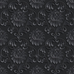 Vector damask seamless pattern background. Elegant luxury texture for wallpapers, backgrounds and page fill. 3D elements with shadows and highlights. Paper cut.