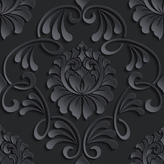 Vector damask seamless pattern element. Elegant luxury texture for wallpapers, backgrounds and page fill. 3D elements with shadows and highlights. Paper cut.