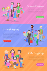 People Shopping Web Banners Set in Flat Design