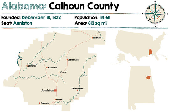 Large and detailed map of Calhoun County in Alabama