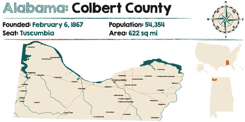 Large and detailed map of Colbert County in Alabama