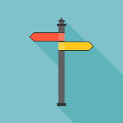 sign post icon with long shadow, flat design