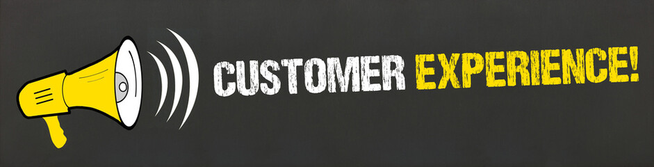 Customer Experience! / Megafon auf Tafel