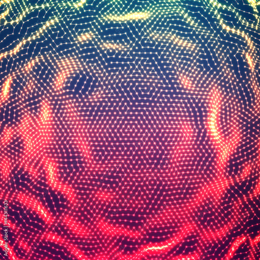 Aufkleber vector abstract glowing point noise background. array of glowing points in form of distorted surface