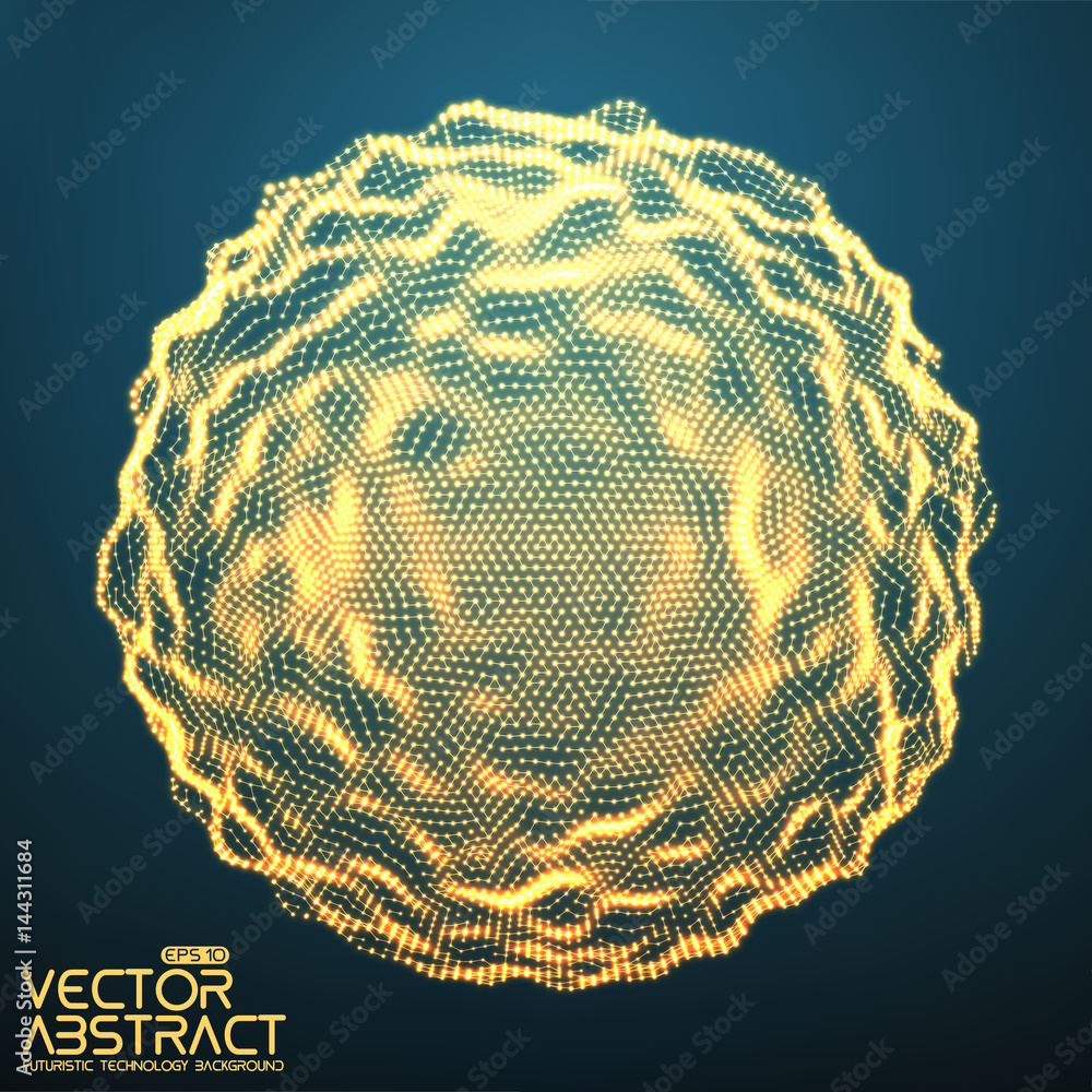 Aufkleber abstract vector distorted sphere. explosion of sphere with glowing particles. futuristic technology 