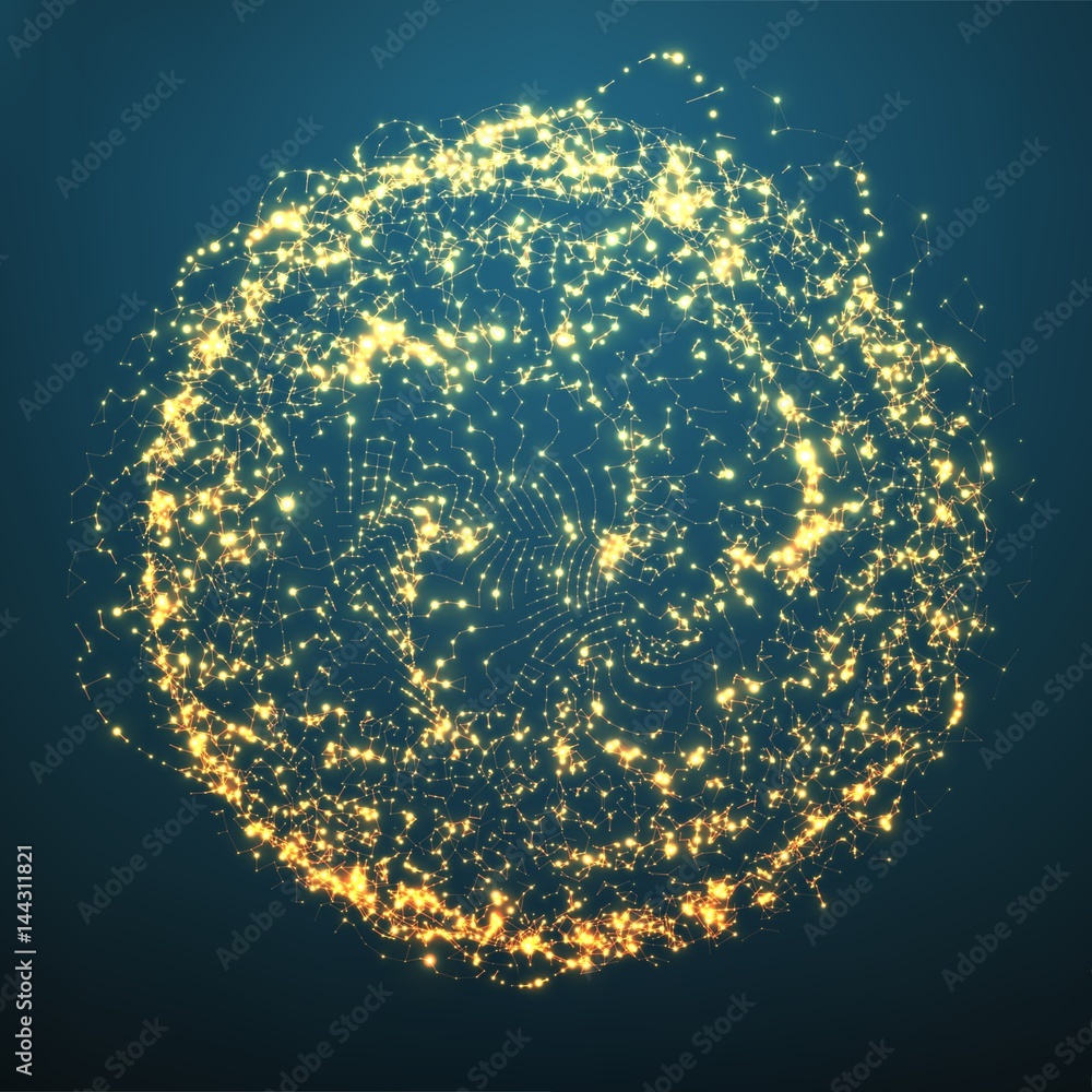 Aufkleber abstract vector distorted sphere. explosion of sphere with glowing particles. futuristic technology 