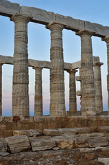 Fototapeta premium Temple of Poseidon at Cape Sounion Attica Greece at sunset