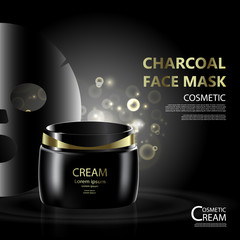 Luxury cosmetic Bottle package skin care cream, Charcoal face mask, Beauty cosmetic product poster, with bokeh background