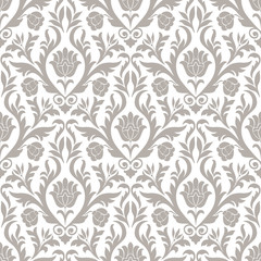 Vector damask seamless pattern background. Classical luxury old fashioned damask ornament, royal victorian seamless texture for wallpapers, textile, wrapping. Exquisite floral baroque template.