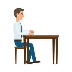 Businessman Writing with Pen at the Table Vector