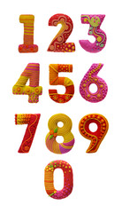 Bulk embossed symbols - letters and numbers with a fantasy floral ornament, made in technique - molding from plasticine for children