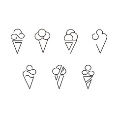 ice cream icons, black and white vector symbols