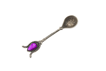 Spoon engraved, from silver and precious stone, table cutlery, for tea ceremony