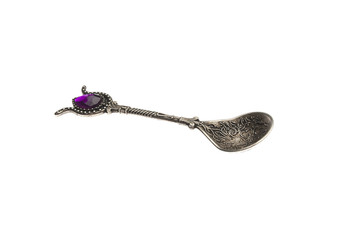 Spoon engraved, from silver and precious stone, table cutlery, for tea ceremony