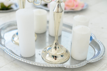 Tray with candlestick and candles