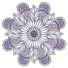 Vector ornamental round lace with damask and arabesque elements. Mehndi style. Orient traditional ornament. Zentangle-like round colored floral ornament.