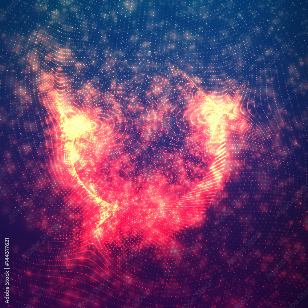 Poster abstract vector space background. explosion of glowing particles. futuristic technology style. elega