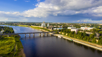 Fototapeta na wymiar Aerial view on Pskov old town