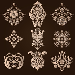 Vector set of damask ornamental elements. Elegant floral abstract elements for design. Perfect for invitations, cards etc.