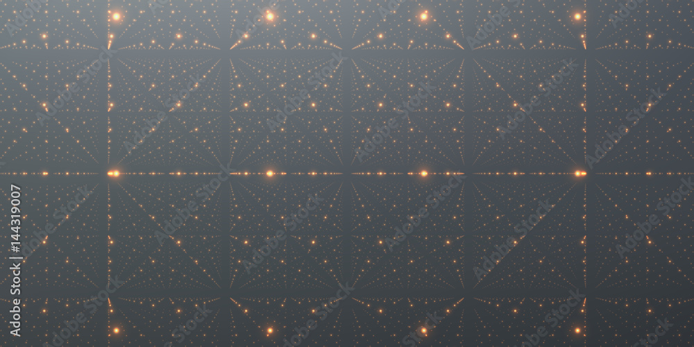 Poster vector infinite space background. matrix of glowing stars with illusion of depth and perspective. ge