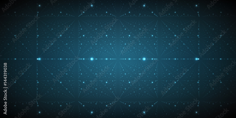 Poster vector infinite space background. matrix of glowing stars with illusion of depth and perspective. ge