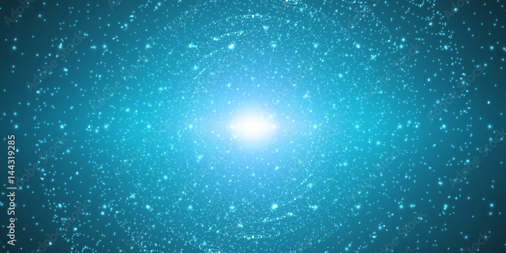 Poster vector infinite space background. matrix of glowing stars with illusion of depth and perspective. sp