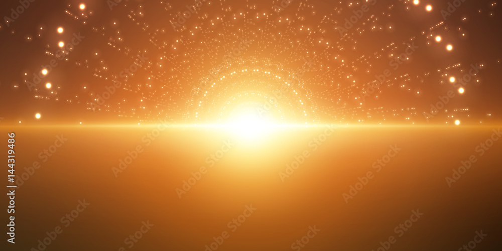 Poster vector infinite space background. matrix of glowing stars with illusion of depth and perspective. ab
