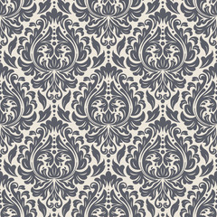 Vector damask seamless pattern background. Classical luxury old fashioned damask ornament, royal victorian seamless texture for wallpapers, textile, wrapping. Exquisite floral baroque template.