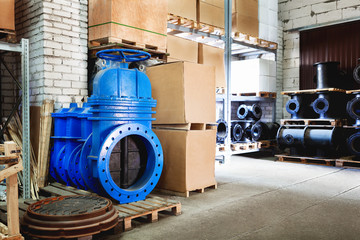 blue metal shut-off valve for gas pipelines. Sliding knife gate valve Shutoff and control valves....