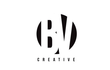BV B V White Letter Logo Design with Circle Background.