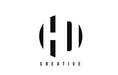 HD H D White Letter Logo Design with Circle Background.