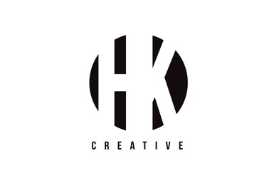 HK H K White Letter Logo Design with Circle Background.