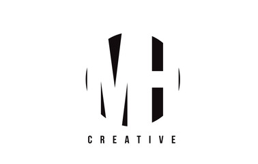 MH M H White Letter Logo Design with Circle Background.
