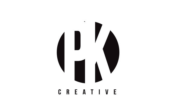 PK P K White Letter Logo Design with Circle Background.