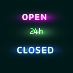 Open,Closed and 24h  Neon Vector Signs.