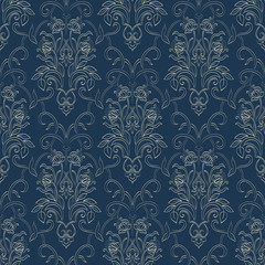 Vector damask seamless pattern background. Classical luxury old fashioned damask ornament, royal victorian seamless texture for wallpapers, textile, wrapping. Exquisite floral baroque template.