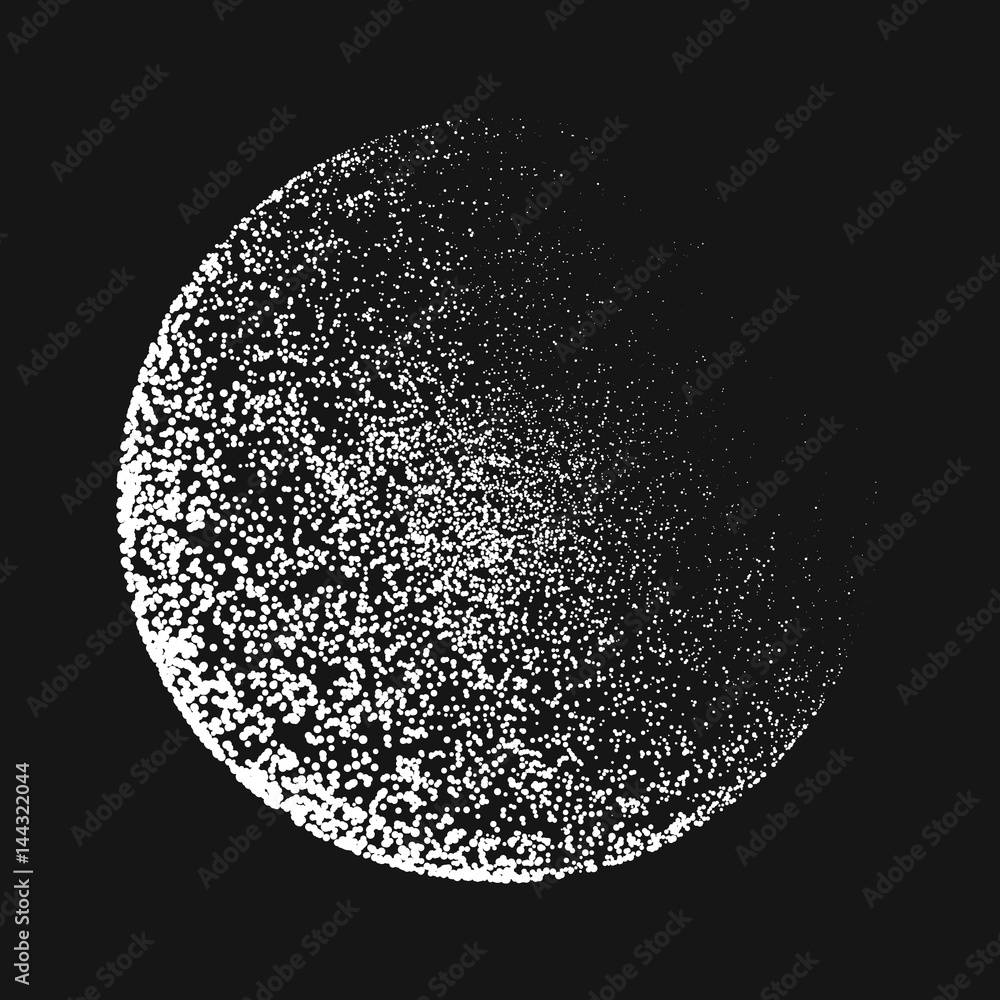 Poster abstract vector destroyed mesh spheres. sphere breaking apart into points. futuristic technology sty