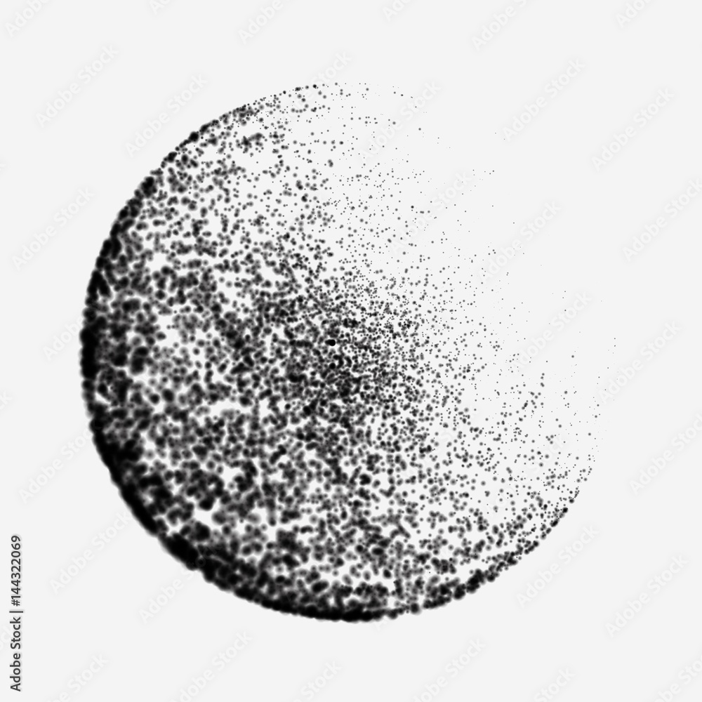 Poster abstract vector destroyed mesh spheres. sphere breaking apart into points. futuristic technology sty