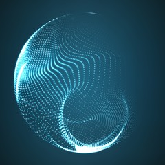 Abstract vector destroyed mesh spheres. Sphere breaking apart into points. Futuristic technology style. Flying point debrises. Elegant background for business presentations. eps10