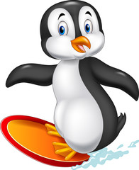Cartoon surfing penguin