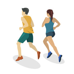 Isometric flat 3D isolated concept people running on the road.