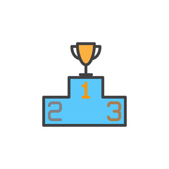 Winners podium with trophy filled outline line icon, line vector sign, linear colorful pictogram isolated on white. Symbol, logo illustration. Editable stroke. Pixel perfect
