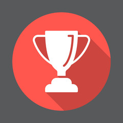 Loving cup trophy flat icon. Round colorful button, circular vector sign with long shadow effect. Flat style design