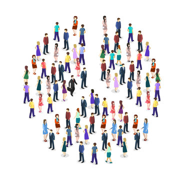 Isometric flat Infographic chart consisting of a crowd of people