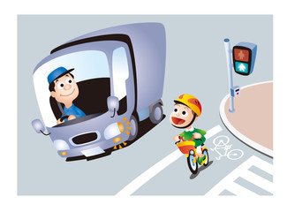 自転車の交通安全、自転車と交通安全、トラックの左折と子供自転車