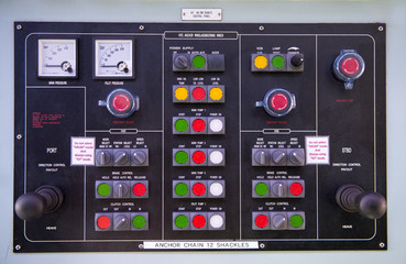 Engine room console control panel on tanker 